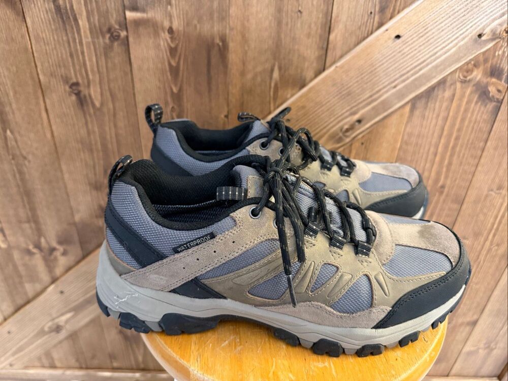 Skechers Women’s Size 8.5 Waterproof Leather Hiking Trail Shoes Gray Tan